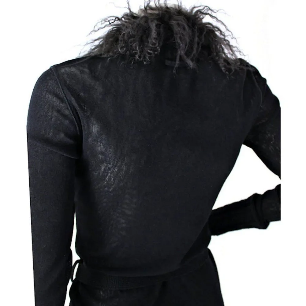 Vintage JEAN PAUL GAULTIER SOLEIL Black Cardigan w/Detachable Fur Collar - Picture 3 of 10